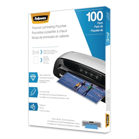 Fellowes Laminating Pouches, 3 mil, 9 x 11.5, Gloss Clear, PK100 5743301